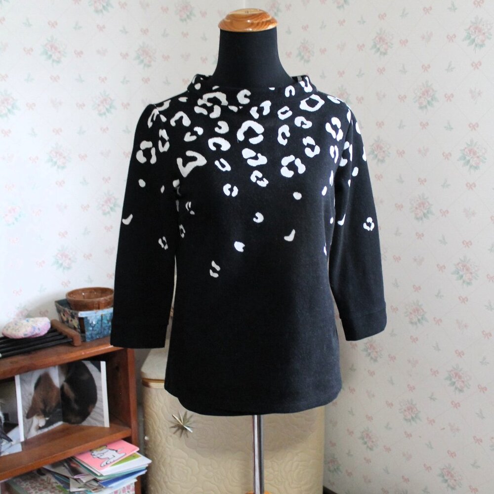 Talbots Jacquard Ombré Back-Zip Top ,Leopard Print, Black & White, Petite